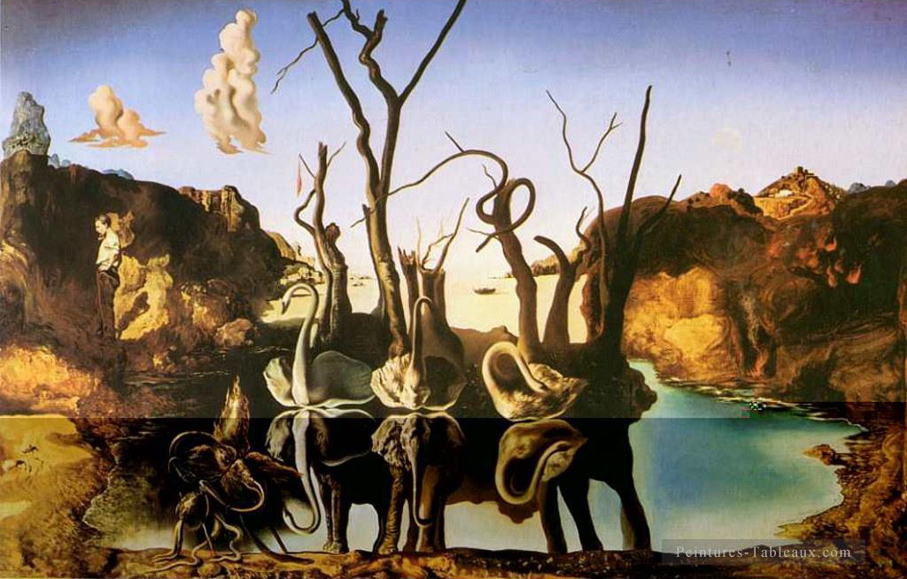 Cygnes reflétant des éléphants Salvador Dali Peintures à l'huile